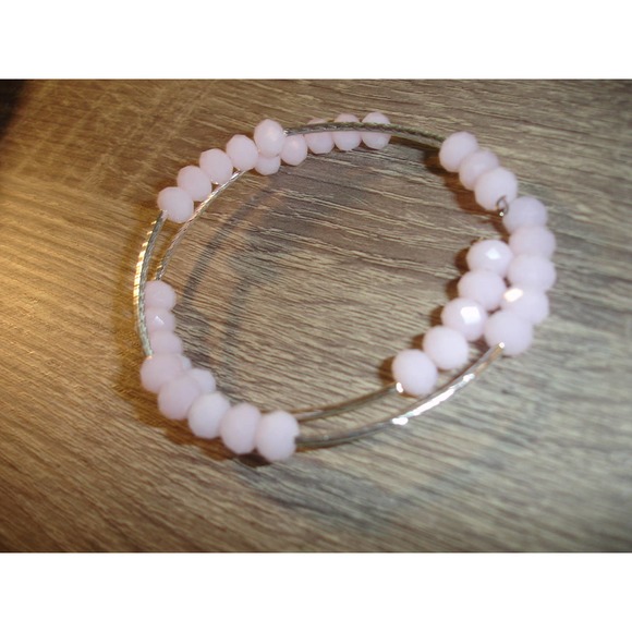 Pink crystal Czech Glass double wrap cuff bracelet - Picture 3 of 5